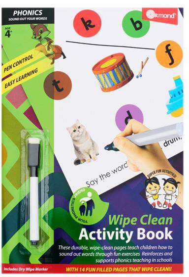 Wipe Clean Activity Book - Phonics-Early Years Books & Posters,Early Years Literacy,Learn Alphabet & Phonics,Ormond,Primary Literacy,Primary Travel Games & Toys,Stock-Learning SPACE