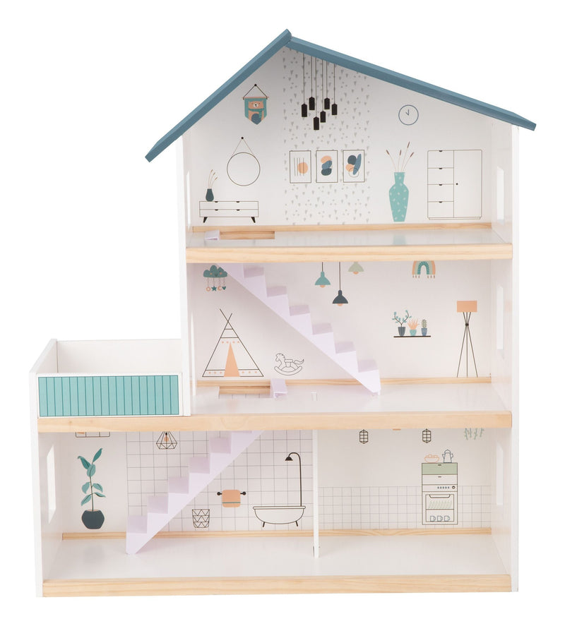 Wooden Doll House – Fully Furnished with Family of 6, Learning SPACE