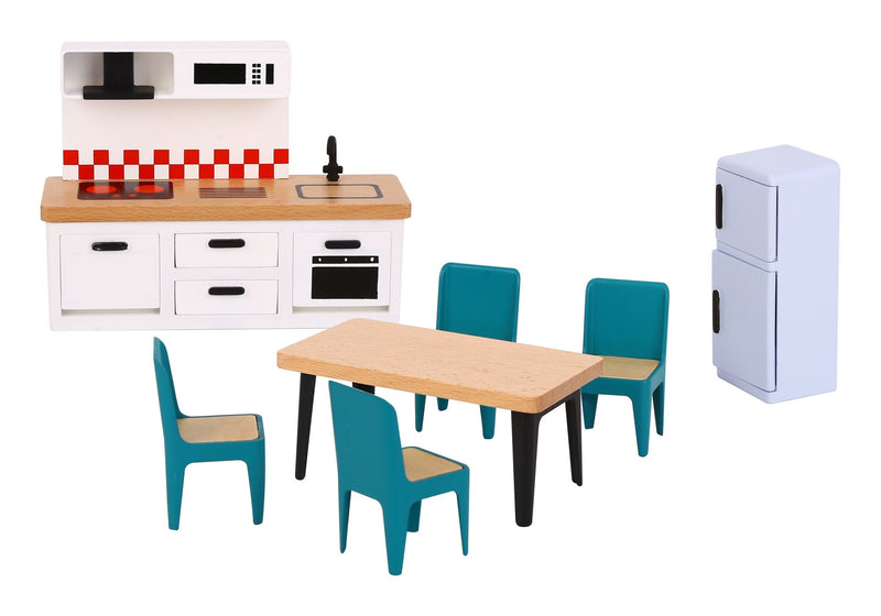 Wooden Doll House – Fully Furnished with Family of 6, Learning SPACE