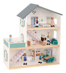 Wooden Doll House – Fully Furnished with Family of 6, Learning SPACE