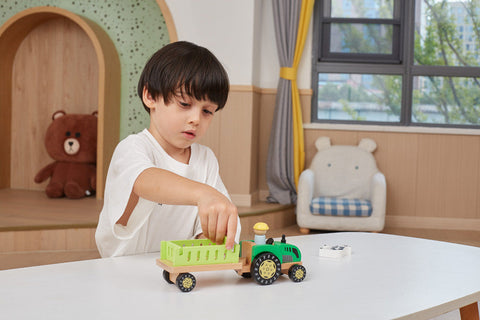 Wooden Farm Tractor and Trailer Set-Cars & Transport, Farms & Construction, Games & Toys, Viga Activity Wall Panel, Wooden Toys-Learning SPACE