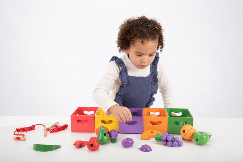 Wooden Sorting Fruit & Vegetable Crates - Play Food, Learning SPACE