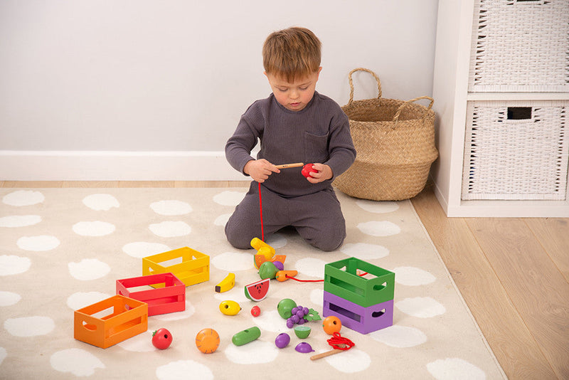 Wooden Sorting Fruit & Vegetable Crates - Play Food, Learning SPACE