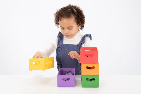 Wooden Sorting Fruit & Vegetable Crates - Play Food-Baby Wooden Toys, Calmer Classrooms, Feeding Skills, Gifts For 2-3 Years Old, Imaginative Play, Kitchens & Shops & School, Play Food, Stacking Toys & Sorting Toys, Stock, Threading, TickiT, Wooden Toys-Learning SPACE