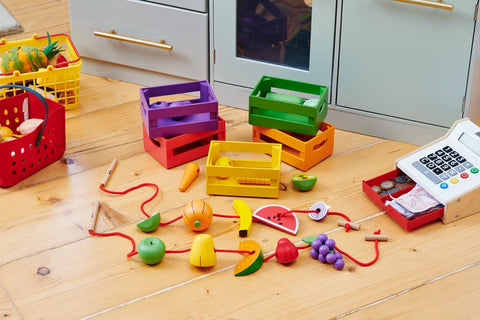 Wooden Sorting Fruit & Vegetable Crates - Play Food-Baby Wooden Toys, Calmer Classrooms, Feeding Skills, Gifts For 2-3 Years Old, Imaginative Play, Kitchens & Shops & School, Play Food, Stacking Toys & Sorting Toys, Stock, Threading, TickiT, Wooden Toys-Learning SPACE