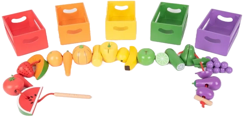 Wooden Sorting Fruit & Vegetable Crates - Play Food-Baby Wooden Toys,Calmer Classrooms,Feeding Skills,Fine Motor Skills,Gifts For 2-3 Years Old,Imaginative Play,Kitchens & Shops & School,Play Food,SCOTEXCEL,Stacking Toys & Sorting Toys,Stock,Threading,TickiT,Wooden Toys-Learning SPACE