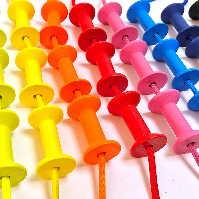 Wooden Threading Coloured Spools, Learning SPACE