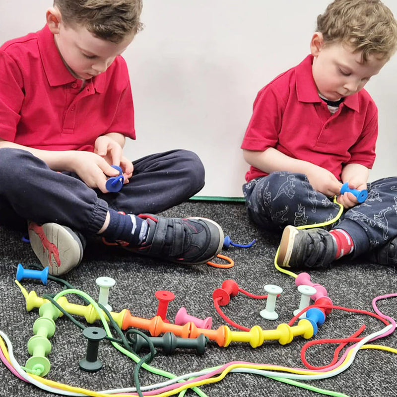 Wooden Threading Coloured Spools, Learning SPACE