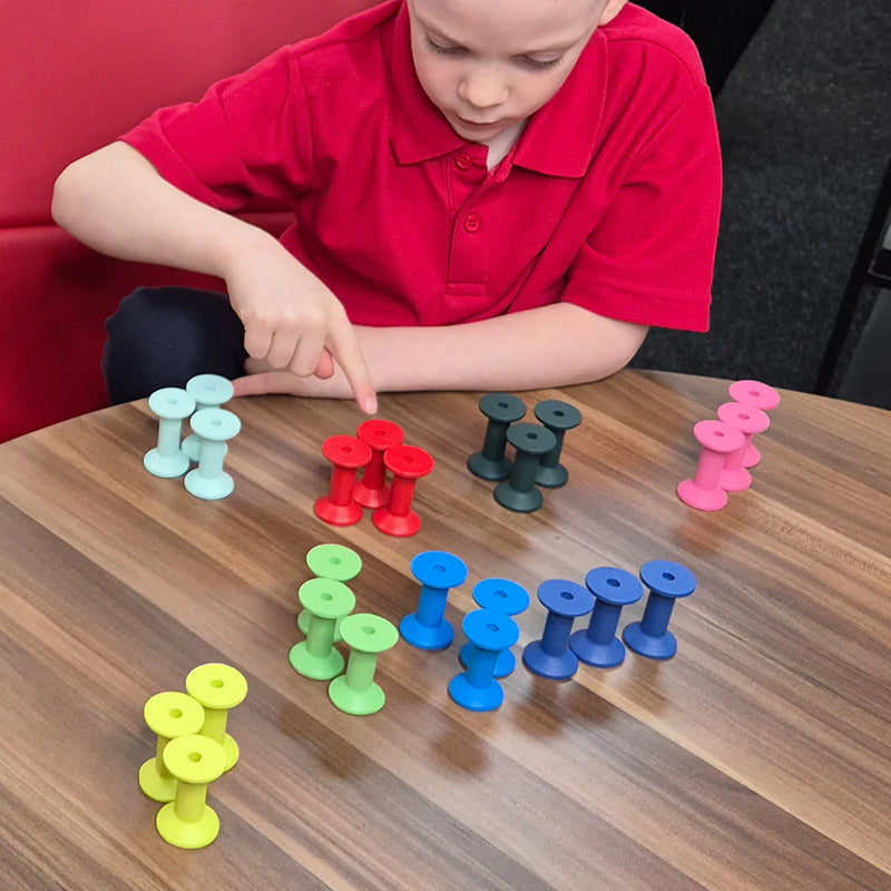 Wooden Threading Coloured Spools, Learning SPACE