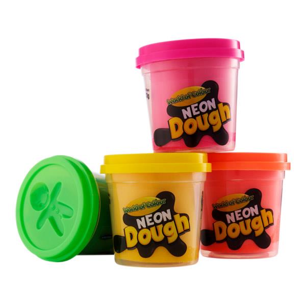 World of Colour 4 x 140g Neon Play Dough Pots with Mould Lid, Learning SPACE