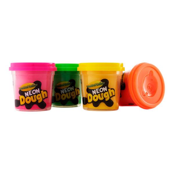 World of Colour 4 x 140g Neon Play Dough Pots with Mould Lid, Learning SPACE