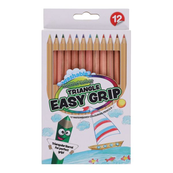 World of Colour Jumbo Triangle Easy Grip Colour Pencils 12 Pack, Learning SPACE