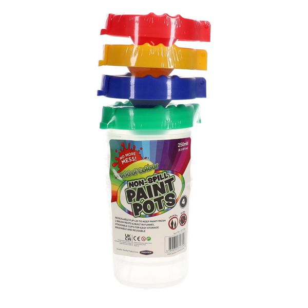 World of Colour Non-Spill Paint Pots – Pack of 4 x 250ml, Learning SPACE