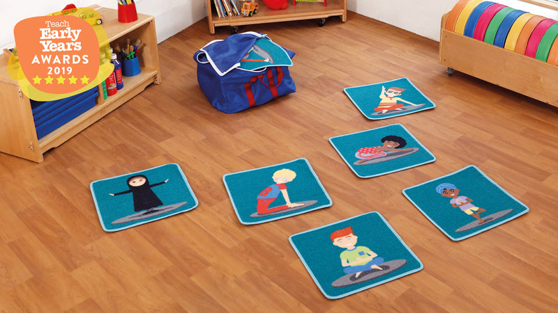 Yoga Position Indoor/Outdoor 32 Mini Placement Carpets with holdall, Learning SPACE