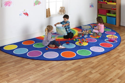 Rainbow™ Semi-Circle Placement 3x1.5m Carpet-Corner & Semi-Circle,Kit For Kids,Mats & Rugs,Multi-Colour,Placement Carpets,Rainbow Theme Sensory Room,Rugs,Wellbeing Furniture-Learning SPACE