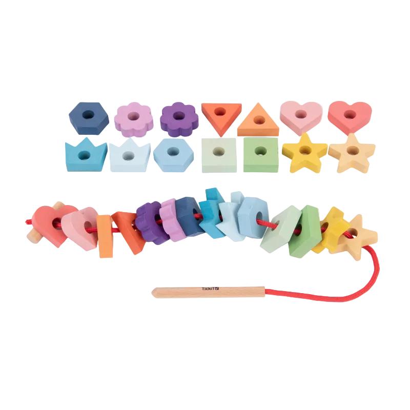 Rainbow Wooden Lacing Shapes - 28 pieces + 1 lace, Learning SPACE