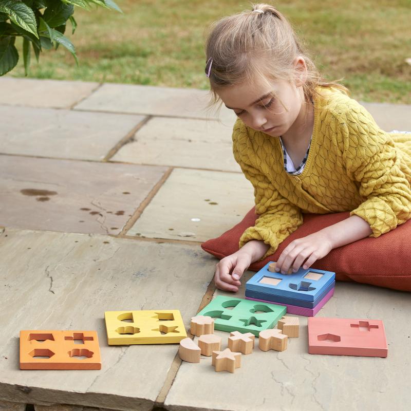 Rainbow Wooden Shape Stacker, Learning SPACE