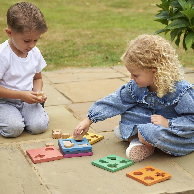 Rainbow Wooden Shape Stacker, Learning SPACE