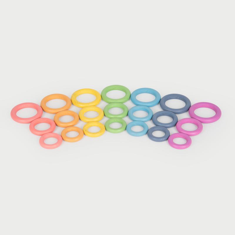 Rainbow Wooden Rings - Pk21, Learning SPACE