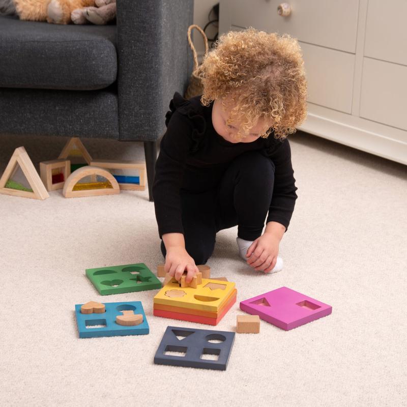 Rainbow Wooden Shape Stacker, Learning SPACE