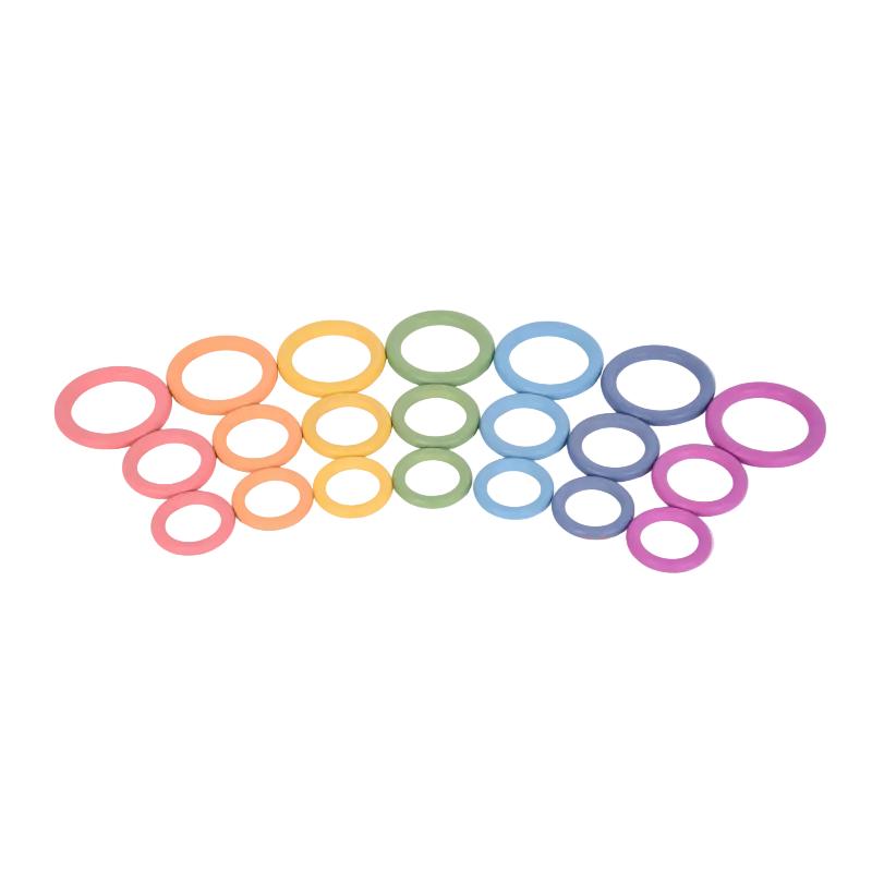 Rainbow Wooden Rings - Pk21, Learning SPACE