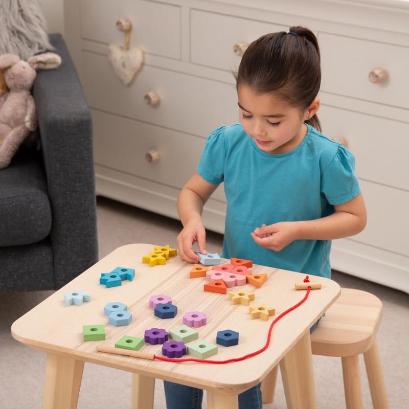 Rainbow Wooden Lacing Shapes - 28 pieces + 1 lace, Learning SPACE