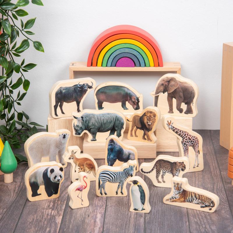 Wooden Wild Animal Blocks - Pk15, Learning SPACE