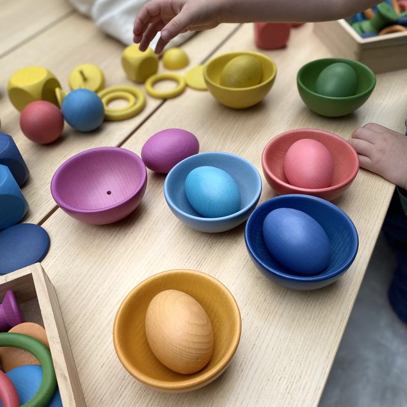 Rainbow Wooden Bowls - Pk7, Learning SPACE