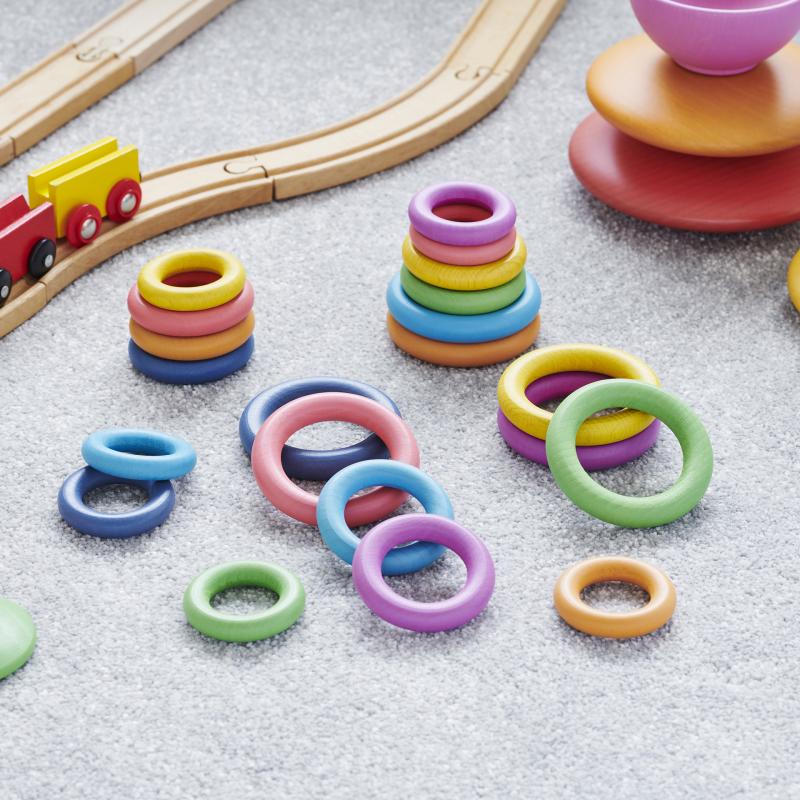 Rainbow Wooden Rings - Pk21, Learning SPACE