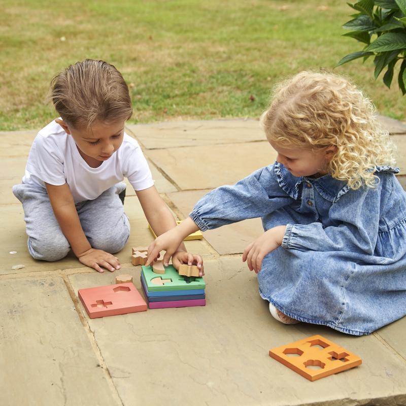 Rainbow Wooden Shape Stacker, Learning SPACE