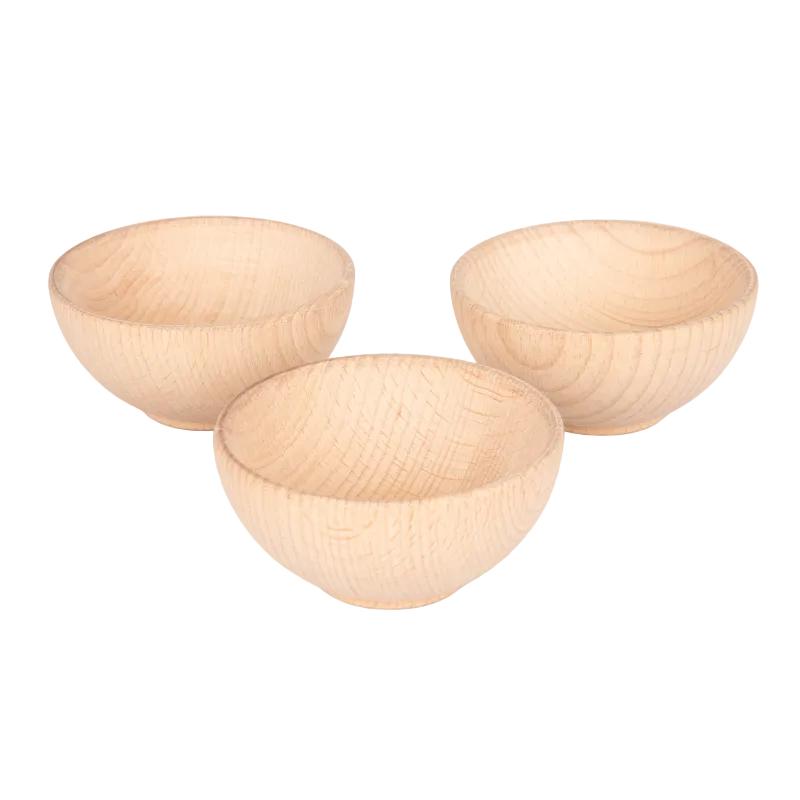 Natural Wooden Bowls (92 mm) – Pack of 3, Learning SPACE
