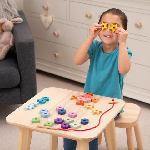 Rainbow Wooden Lacing Shapes - 28 pieces + 1 lace, Learning SPACE