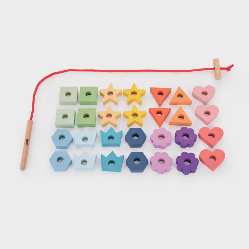 Rainbow Wooden Lacing Shapes - 28 pieces + 1 lace, Learning SPACE
