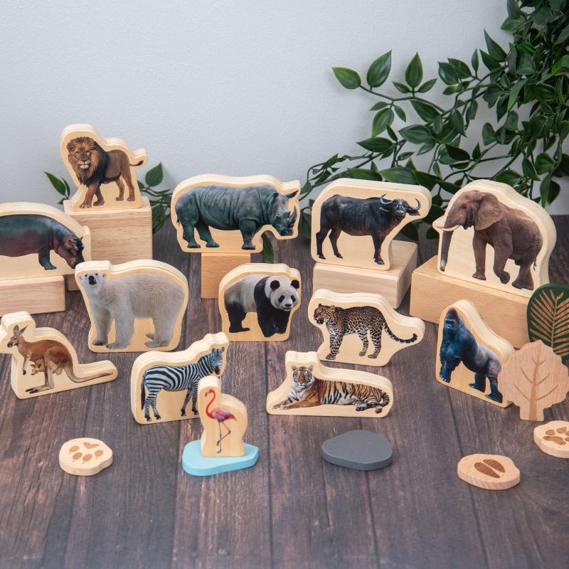 Wooden Wild Animal Blocks - Pk15, Learning SPACE