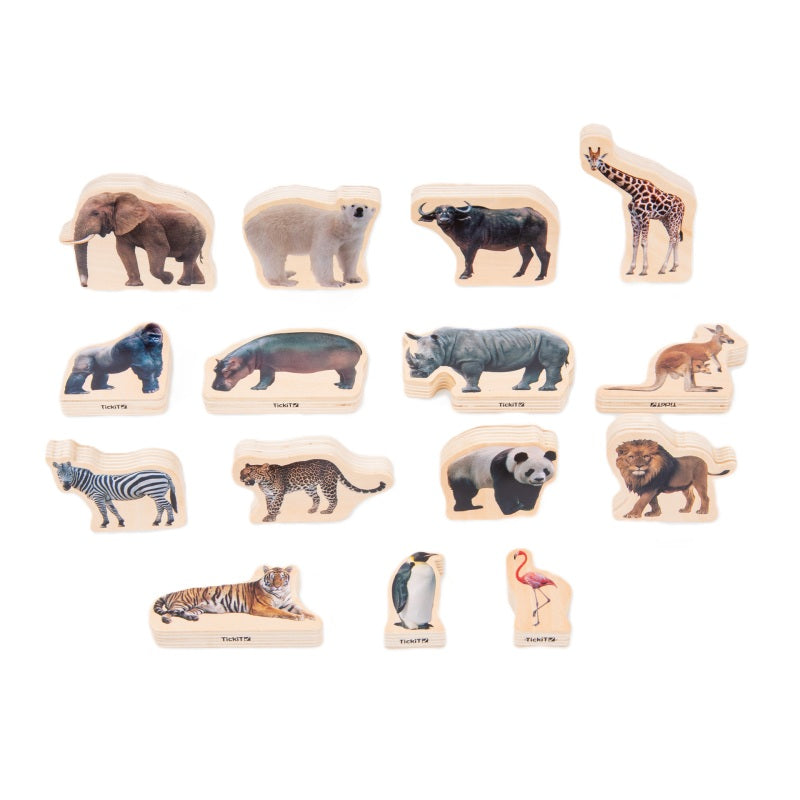 Wooden Wild Animal Blocks - Pk15, Learning SPACE