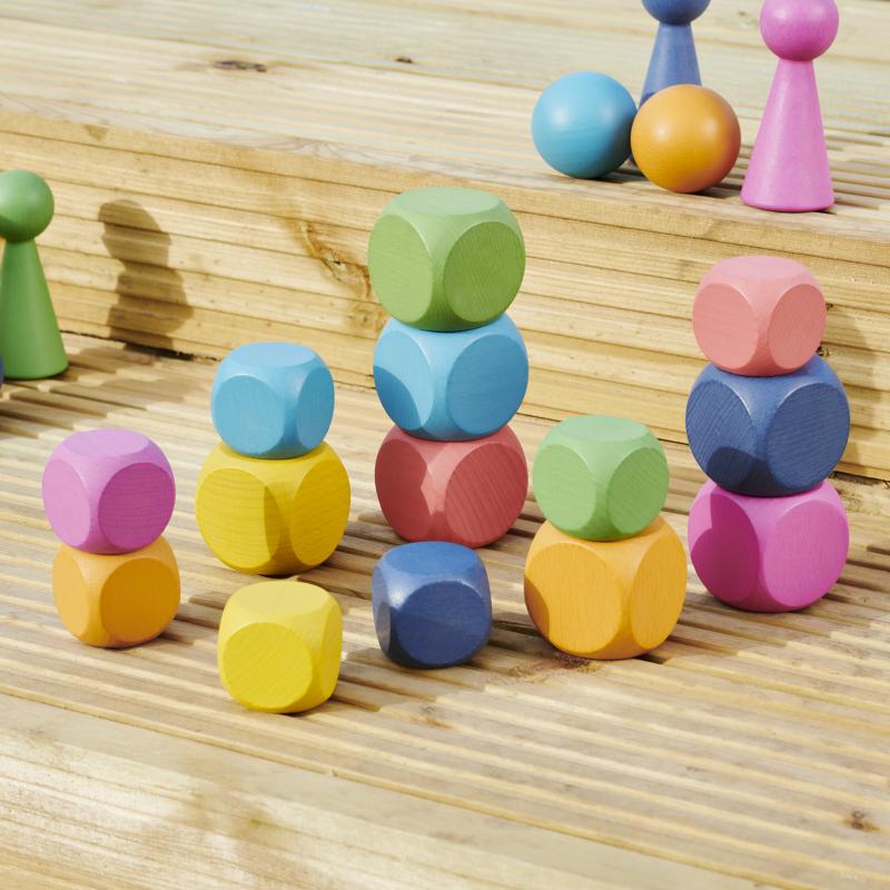 Rainbow Wooden Cubes - Pk14, Learning SPACE