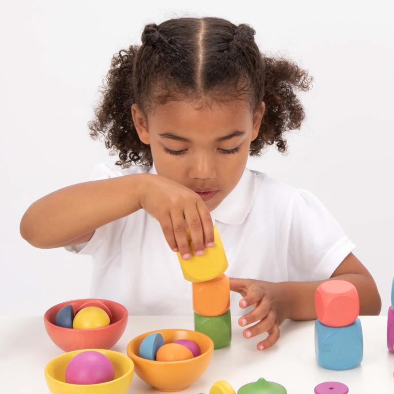 Rainbow Wooden Cubes - Pk14, Learning SPACE