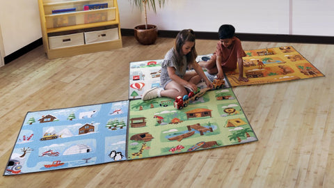 Small World Road Map Indoor/Outdoor Carpet Set of 4-Kit For Kids, Mats & Rugs, Rugs, Small World, Square, Wellbeing Furniture-Learning SPACE