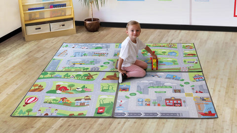 Small World Road Map Indoor/Outdoor Carpet Set of 4-Kit For Kids, Mats & Rugs, Rugs, Small World, Square, Wellbeing Furniture-Learning SPACE