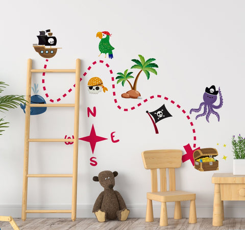 Treasure Map Wall Sticker-Dinosaurs. Castles & Pirates, Sticker, Wall & Ceiling Stickers, Wall Decor--Learning SPACE